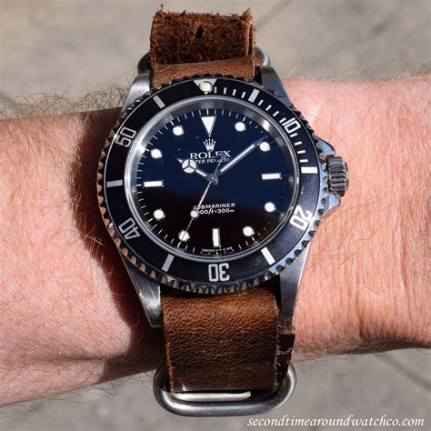 brown leather strap rolex submariner|rolex submariner on nato strap.